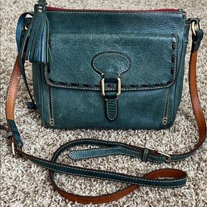 Dooney and Bourke Florentine Leather Crossbody Bag in Teal with Contrast Strap